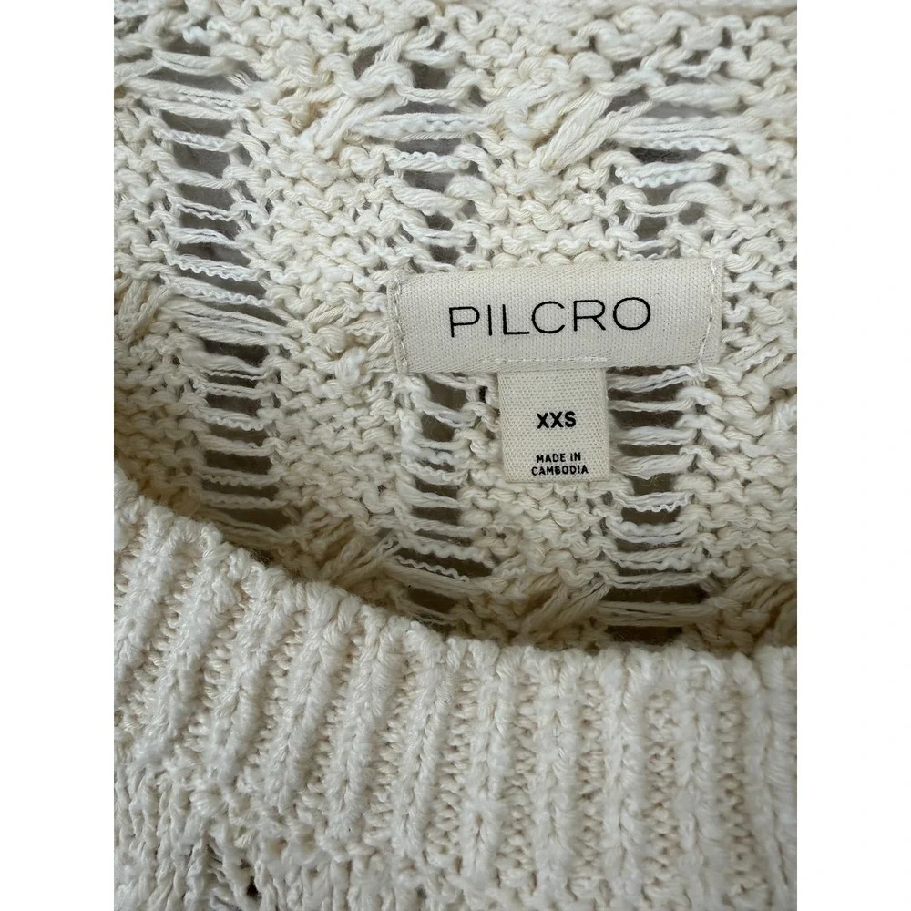 Pilcro Anthropologie Womens XXS Striped‎ Cable Open Knit Pullover Sweater Brown